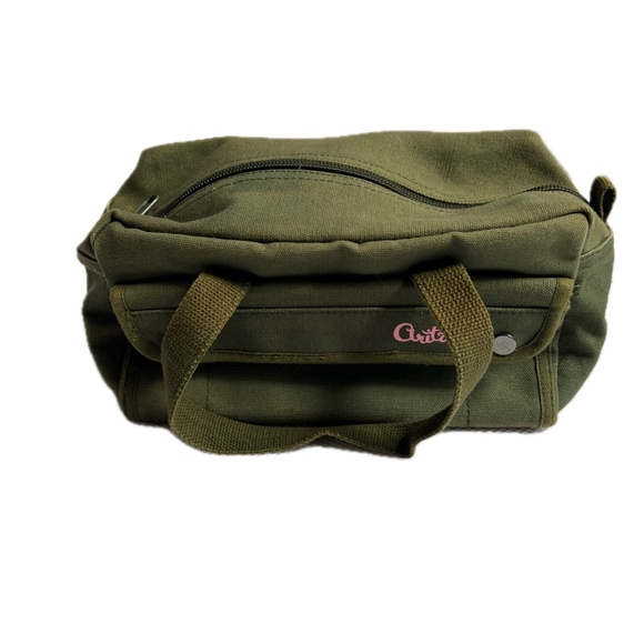 Aritzia Duffle Tote Bag Small Army Green Cotton Canvas Front & Back Pockets - Picture 4 of 8